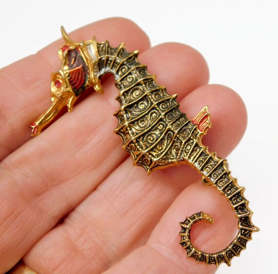 Broche Hippocampe En Nacre Style Art Déco - Occasion Bon état - Thème Mer - Fabrication France