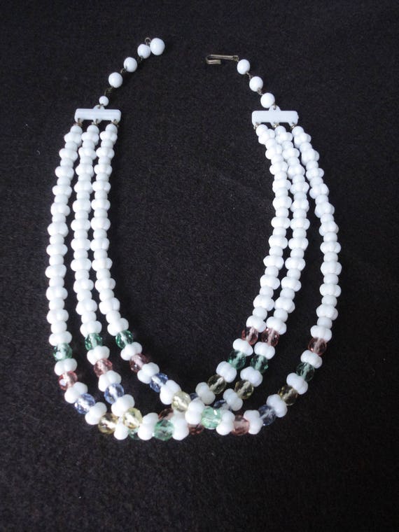 Vintage Milk Glass Bead Necklace, Pastel Faceted Glass, Made in Germany