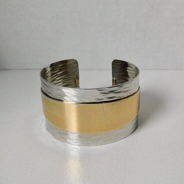 Vintage NAPIER Two tone Metal Modernist Cuff Bracelet.Eugene Bertolli.