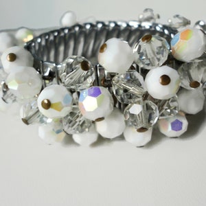 Vintage AB White and Clear Glass Faceted Beads Stretch Bracelet. JAPAN. Cha-Cha Bracelet image 3