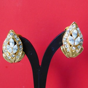 Vintage gold tone and Clear Rhinestones  Clip on Earrings..