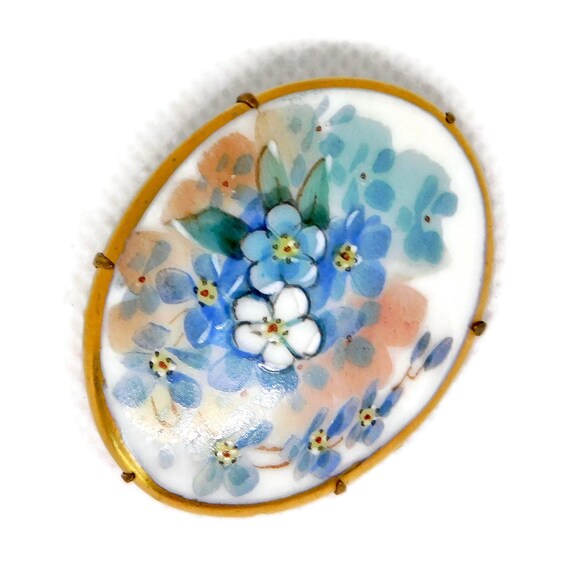 Victorian Oval Hand painted Blue Floral Porcelain… - image 3