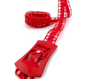 Vintage Red Soft Plastic Belt. Rare MCM Belt. Long Belt