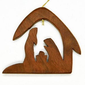 Vintage Hand  Carved  Wood Nativity Scene Ornament.