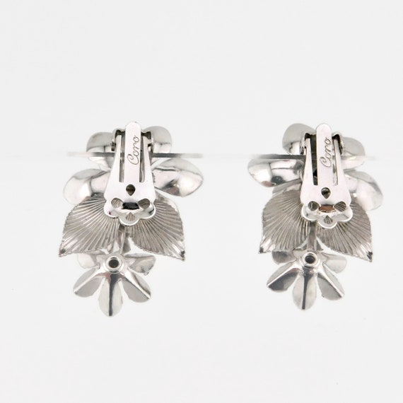 CORO Silver tone Floral Climber Earrings. - image 7