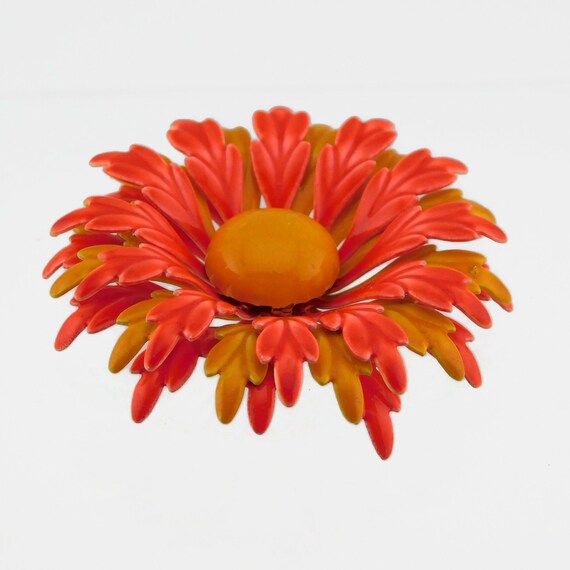 1960s Orange and Yellow Enameled Flower Brooch - image 6