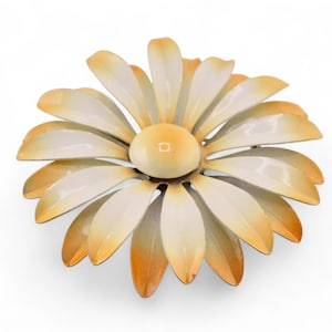 Vintage Enamel White and Yellow Flower Brooch. Retro Flower Power Brooch