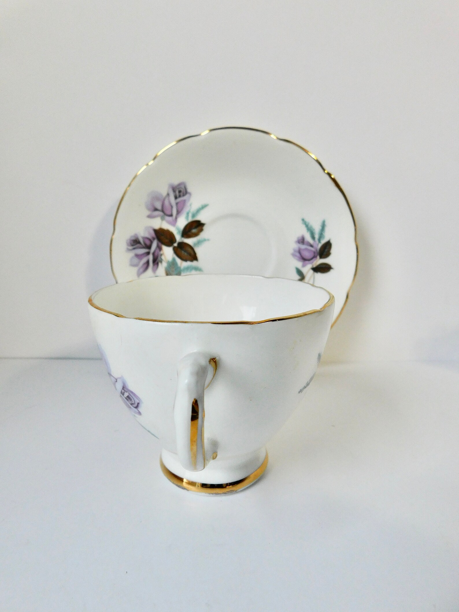 Vintage DELPHINE Bone China Purple Roses Teacup and Saucer. Etsy