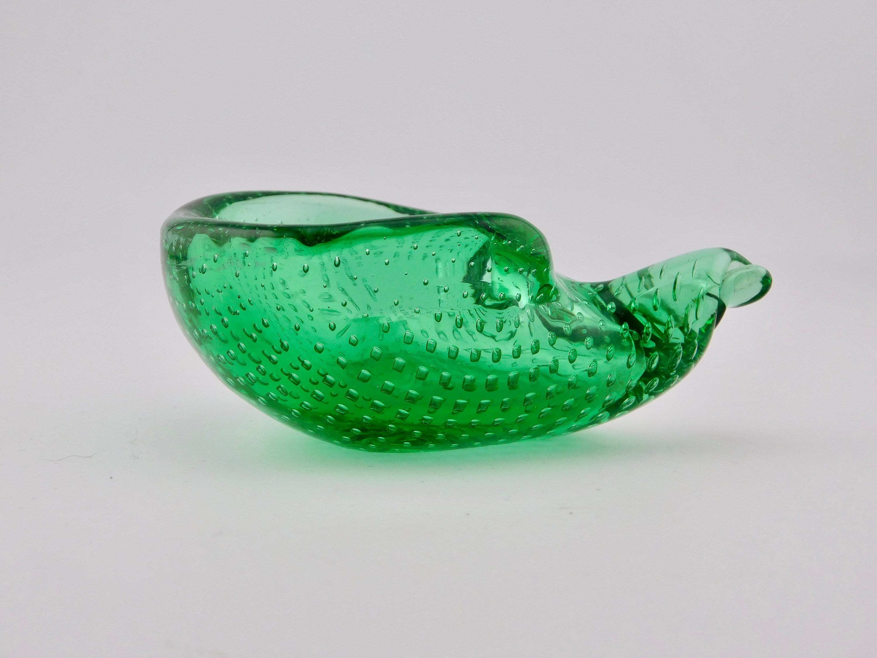 Coupelle Murano Bullicante Verte/blanche Opalescente - Verre Bullé Seguso Midcentury