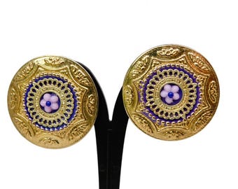Gold and Purple Revamped Vintage Clip on Earrings