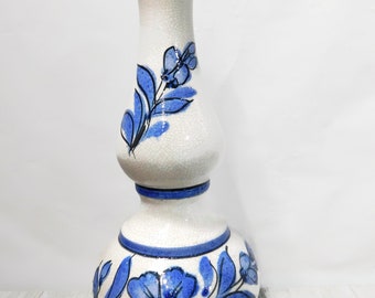 Vintage ITALIAN Hand Painted, Delft Blue Floral Crackled  Ceramic Body Chandelier Part, Lamp, Altered Art