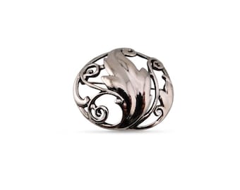 Broche Ancienne Art Nouveau 1910 En Laiton émaillé Rouge Coquelicot - Occasion, Repoussé à La Main
