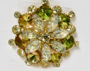 DeLizza & Elster  Yellow  Molded Navettes Color Changing Cabochons Brooch. Verified Juliana.