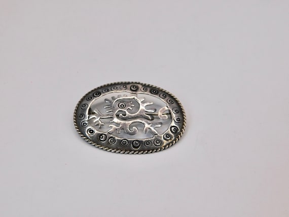 Mid Century Texaco Mexican 925 Silver Oval Brooch. Signed. Eagle