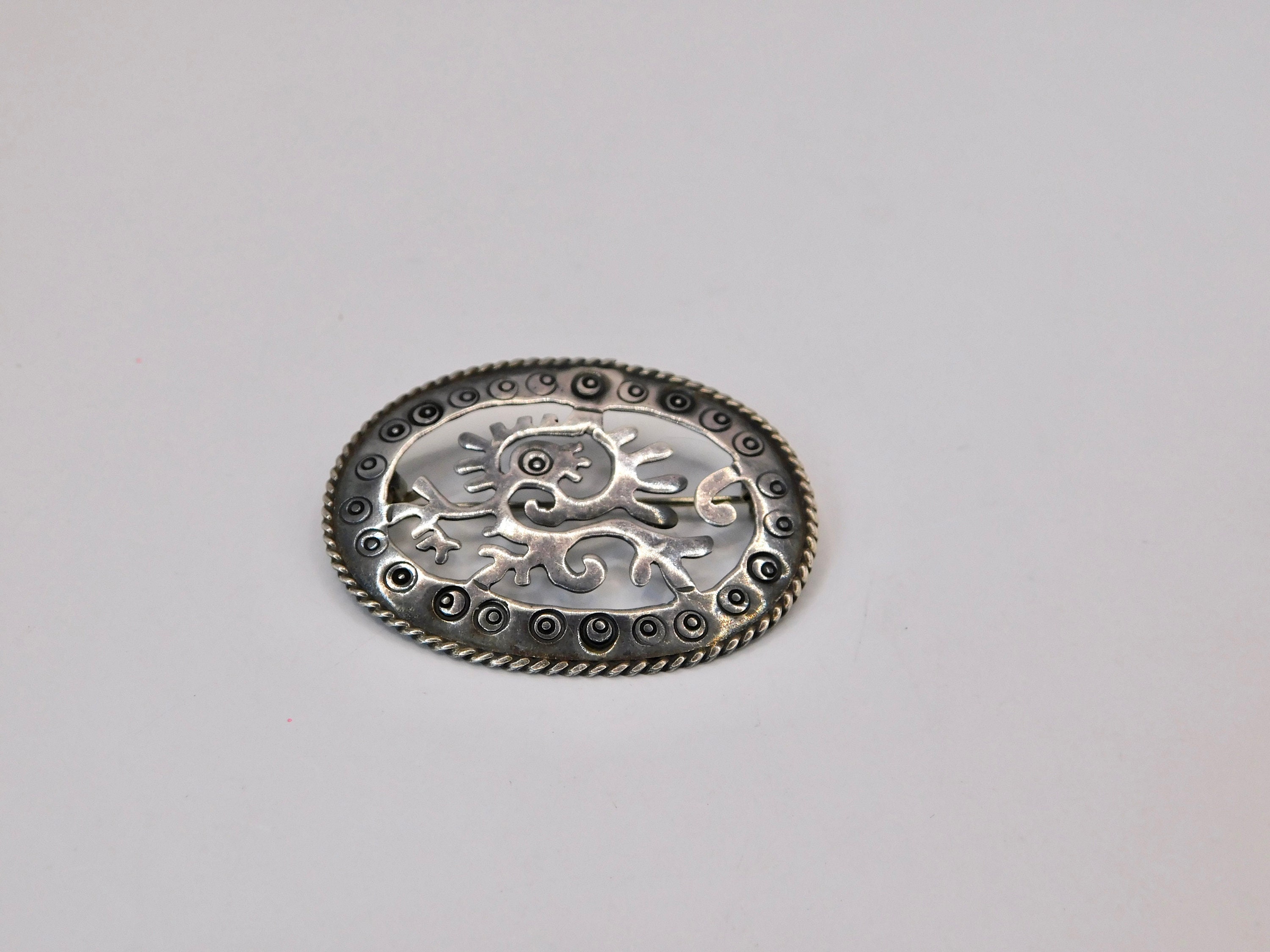 Mid Century Texaco Mexican 925 Silver Oval Brooch. Signed. Eagle