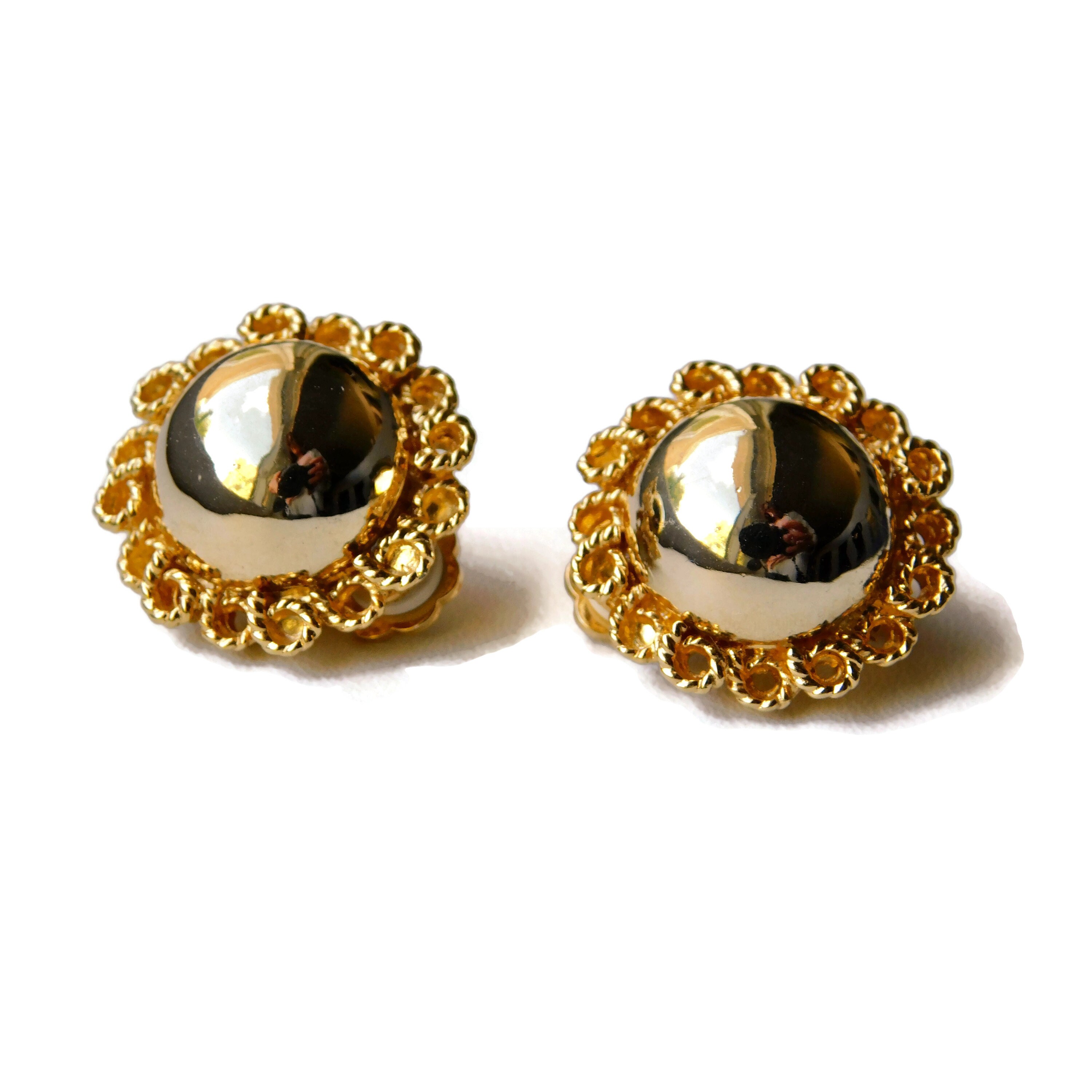 送料無料 江戸~明治時代 銀象嵌矢立93g Vintage GJD Gold Tone Metal Round Clip on Earrings. Ginnie