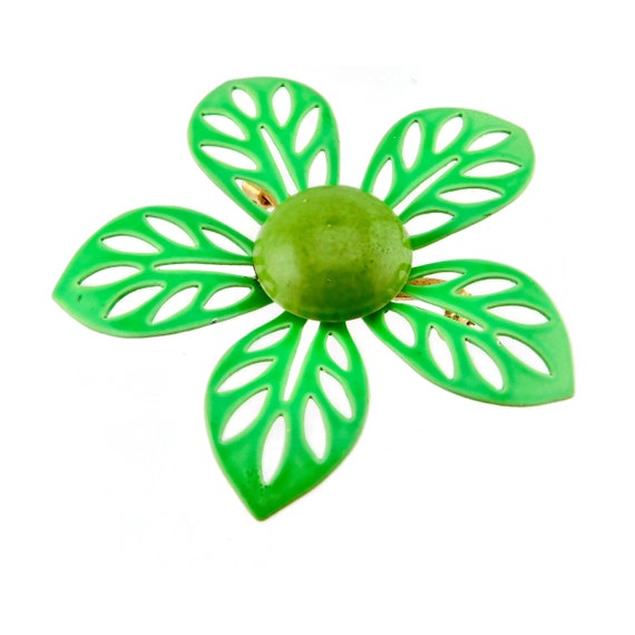 Vintage  Shades of Green Enamel Open Work Petals … - image 2