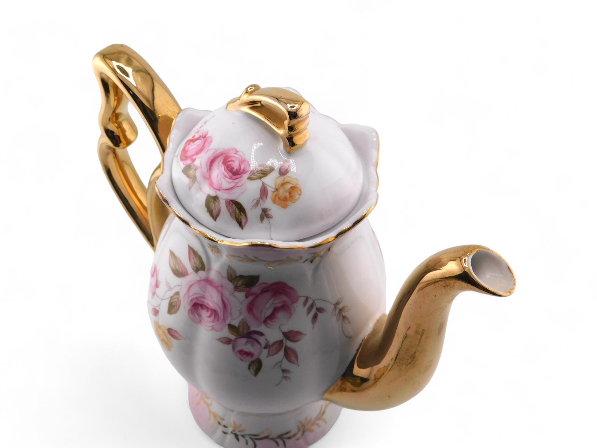 Lefton China Roses Vintage LEFTON China Hand Painted Pink Roses With Gold Handle and Spout ...