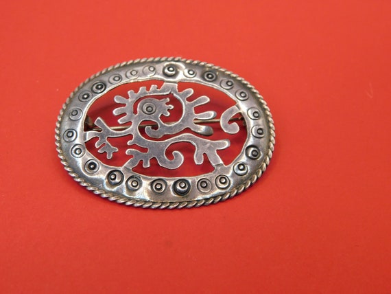 Mid Century Texaco Mexican 925 Silver Oval Brooch. Signed. Eagle