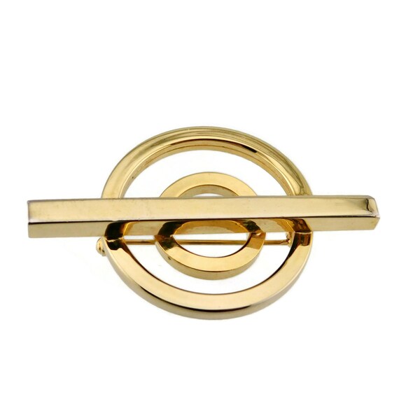1980s Gold tone Modernist Brooch. Circles and Bar… - image 3