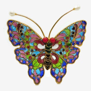 Vintage Plique-á-jour Enamel Butterfly Brooch.