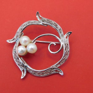 Vintage AMCO Sterling Filigree with Pearls Brooch/Pin