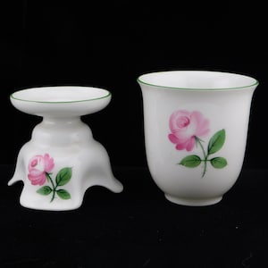 Royal Vienna Augarten Hand painted Rose Porcelain Vase and Candle Holder. 2pc
