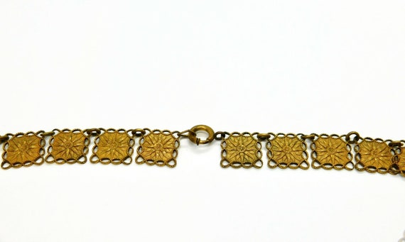 1930s CZECH Gold tone Squares Ornate Links with F… - image 6