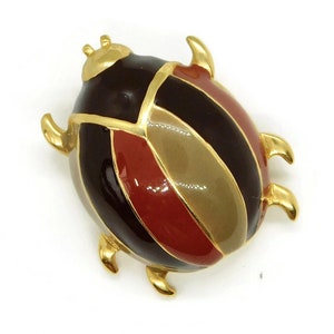 Gold with Shades of Brown Enameled  Bug Brooch. Ladybug.
