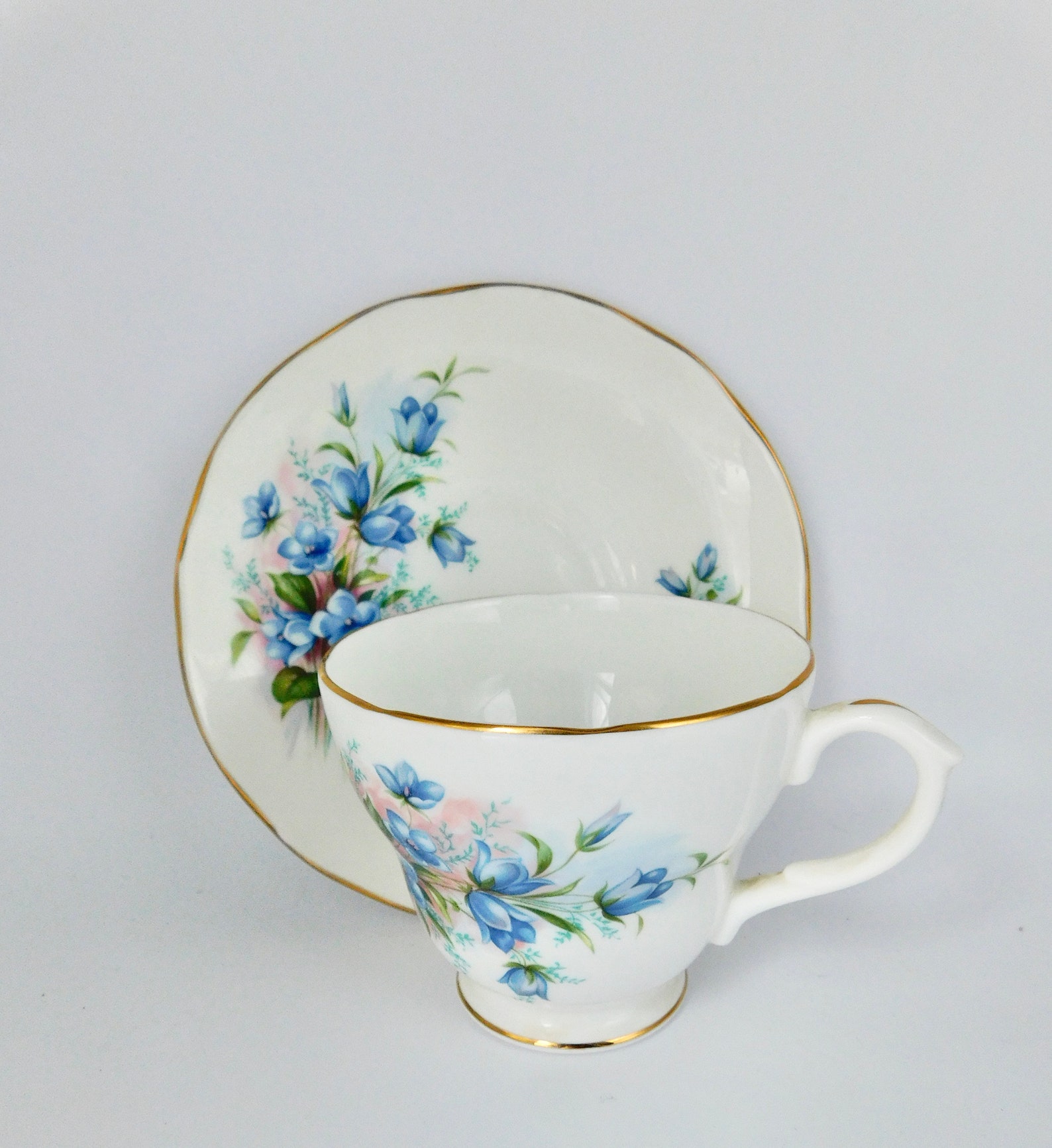 Vintage DUCHESS Bone China Blue Flowers Teacup and Saucer. Etsy
