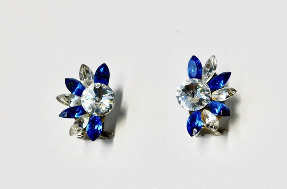 1980s Blue and Clear Rhinestones Wendy Gell Style
