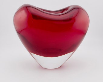 Vintage  Red Glass HEART shaped Vase. Red Heart Flower Vase.