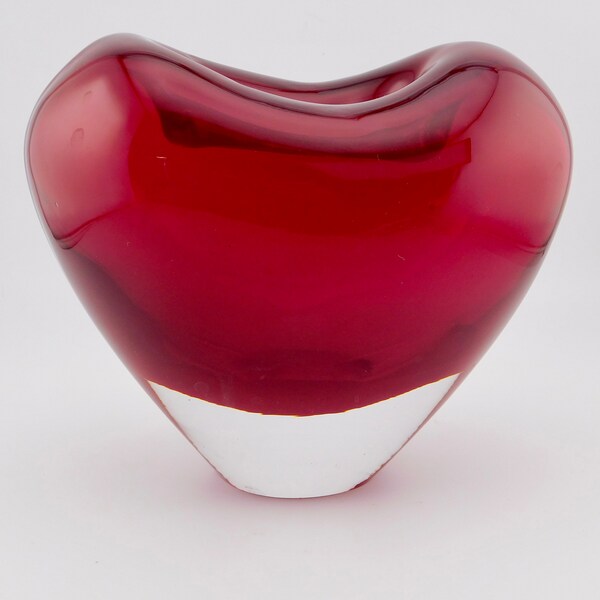 Vintage  Red Glass HEART shaped Vase. Red Heart Flower Vase.