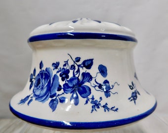 Vintage ITALIAN White with Cobalt Blue Roses Ceramic Lamp Part. Chandelier Part. Lighting.Altered Art. 1 pc.