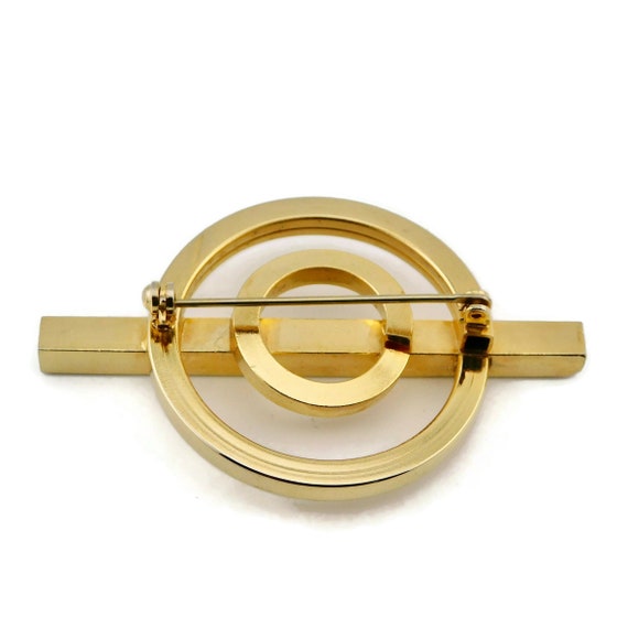 1980s Gold tone Modernist Brooch. Circles and Bar… - image 6