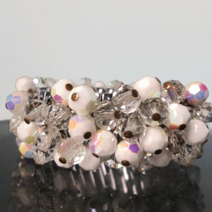 Vintage AB White and Clear Glass Faceted Beads Stretch Bracelet. JAPAN. Cha-Cha Bracelet image 4