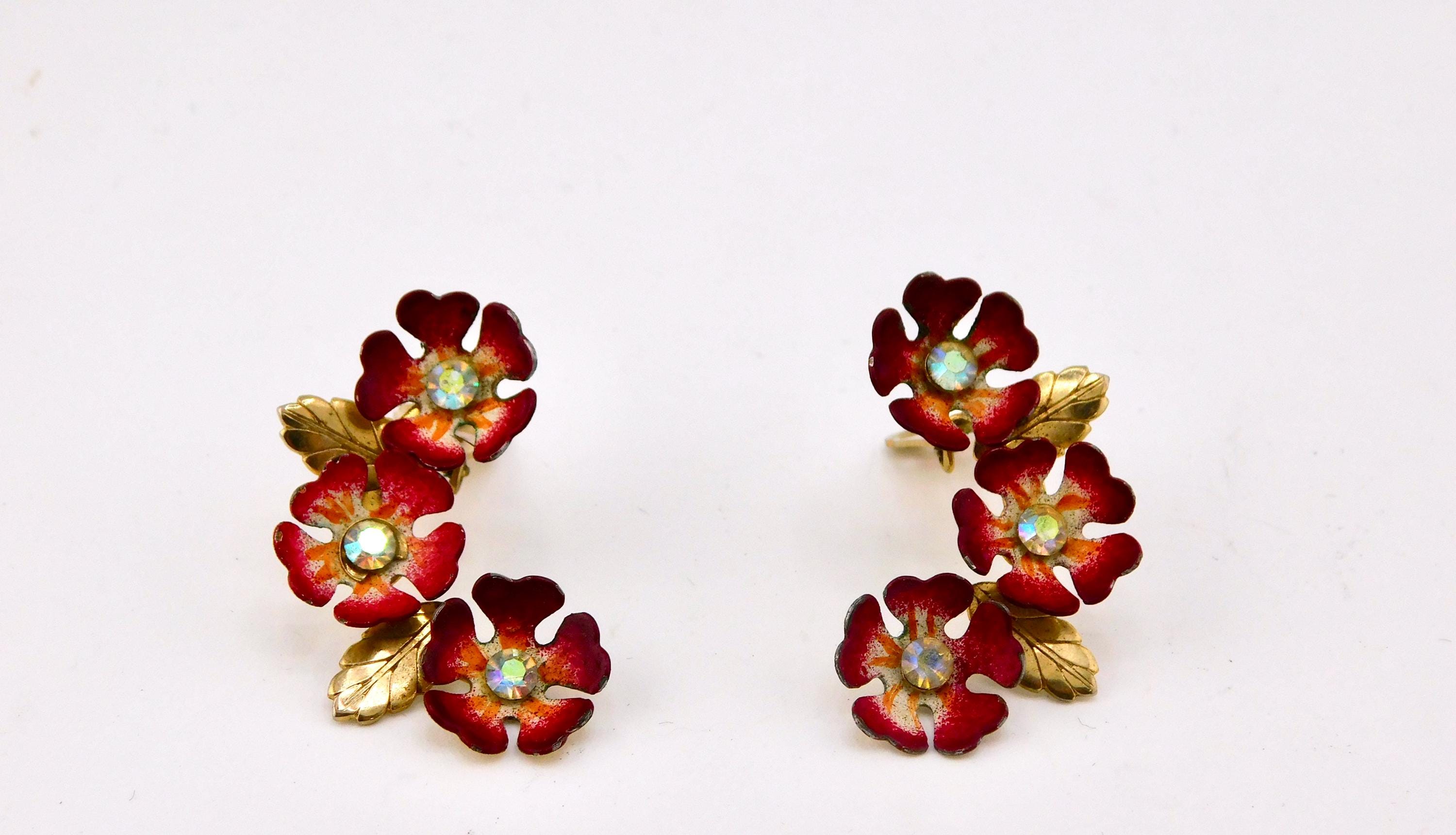 Vintage CORO Enameled Flower Climber Earrings. - Etsy