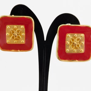 Gold tone and Red Enameled High End  Earrings. Pierced