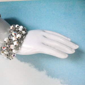 Vintage AB White and Clear Glass Faceted Beads Stretch Bracelet. JAPAN. Cha-Cha Bracelet image 6