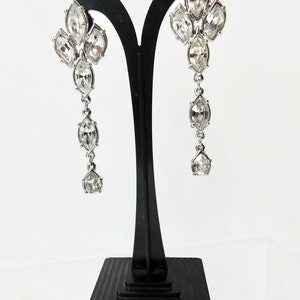 Vintage SWAROVSKI Long Clear Crystals  Earrings. Pierced. Dangle Earrings. Swan Hallmarked