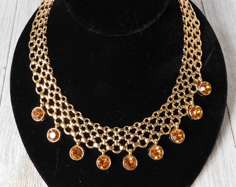 Kenneth Jay Lane Gold Mesh with Yellow Topaz Choker Necklace.