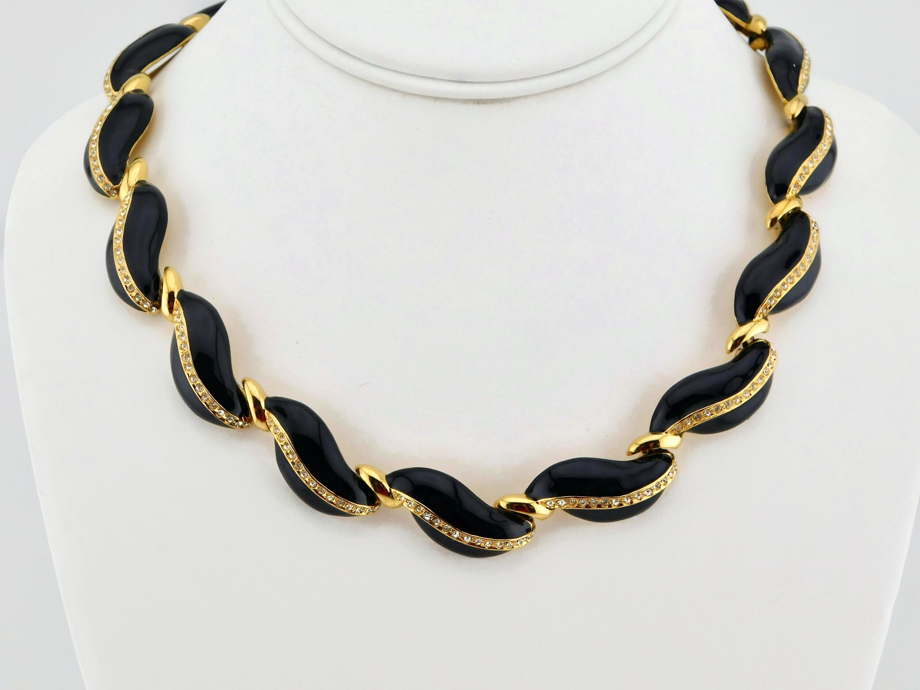 Vintage St. John Gold Plated Enamel Choker Necklace With Swarovski
