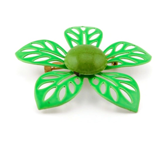 Vintage  Shades of Green Enamel Open Work Petals … - image 5