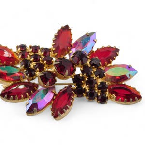 Gorgeous Vintage Gold-tone Plating Red and AB Red  Marquise Rhinestones Brooch.
