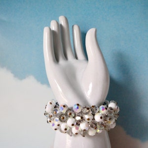 Vintage AB White and Clear Glass Faceted Beads Stretch Bracelet. JAPAN. Cha-Cha Bracelet image 2