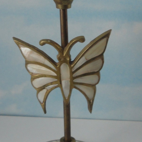 Vintage  Brass and Mother of Pearl Butterfly Candle Holder.