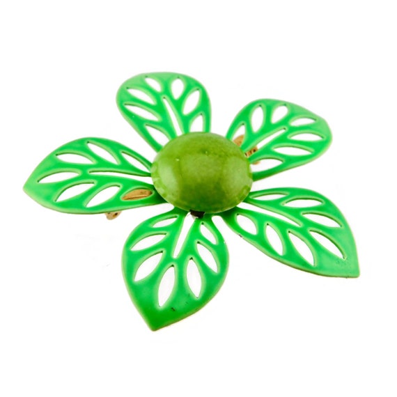 Vintage  Shades of Green Enamel Open Work Petals … - image 3