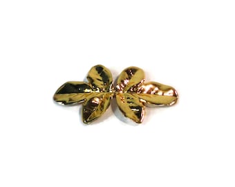 1980s Gold tone Metal Leaf shaped  Belt Buckle. 2 Pieces Buckle