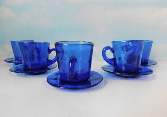 Vintage Cobalt Blue Blown Glass Child Tea Set. 10pc. - Etsy