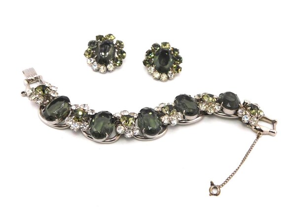 JULIANA Black Diamond Rhinestones 5 Links Bracelet and Earrings Set. Book Piece.